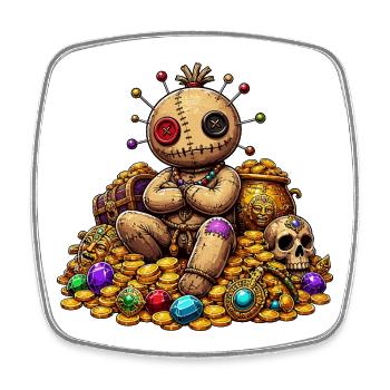 Sewn Voodoo Doll Treasure Pirate in Gold - Square fridge magnet - white - Front
