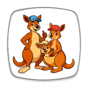 Kangaroo Family Cartoon - Square fridge magnet - white - Front