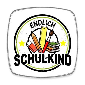 Endlich Schulkind - Schulmotiv Emblem Vintage - Viereckiger Kühlschrankmagnet - Weiß - Vorne
