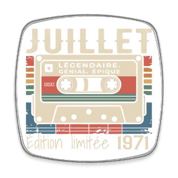 Cassette Rétro 1971 Cadeau Anniversaire Juillet 19 - Magnet carré - blanc - Devant