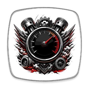 Dynamisches Motor-Tacho Emblem - Viereckiger Kühlschrankmagnet - Weiß - Vorne