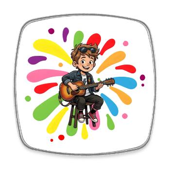 Gitarrenjunge vor bunten Farbkleksen - Viereckiger Kühlschrankmagnet - Weiß - Vorne