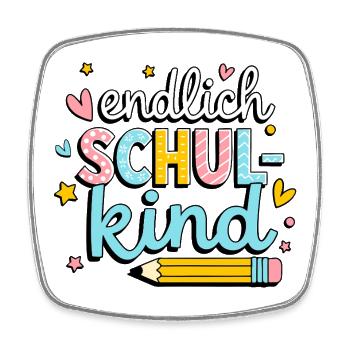 Endlich Schulkind – bunter Schulstart - Viereckiger Kühlschrankmagnet - Weiß - Vorne