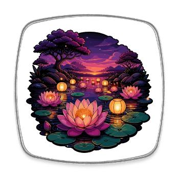 Lotus-Lichter am Abend - Viereckiger Kühlschrankmagnet - Weiß - Vorne