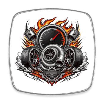 Flammen-Turbo-Motor-Emblem - Viereckiger Kühlschrankmagnet - Weiß - Vorne