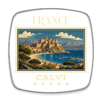 Frankreich Calvi Vintage Reisemarke - Viereckiger Kühlschrankmagnet - Weiß - Vorne