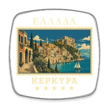 Griechenland Korfu Vintage Reisemarke - Viereckiger Kühlschrankmagnet - Weiß - Vorne