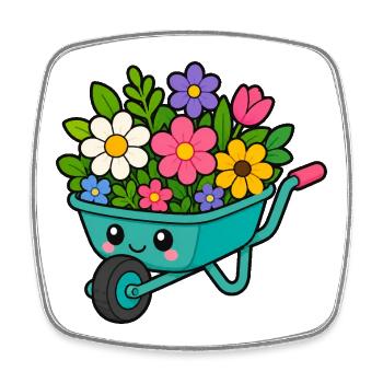 Frühlingswagen voller Blüten - Viereckiger Kühlschrankmagnet - Weiß - Vorne