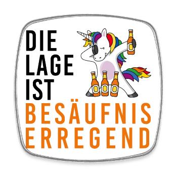 Die Lage ist besäufniserregend, Einhorn, Bier, JGA - Viereckiger Kühlschrankmagnet - Weiß - Vorne