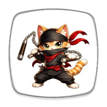 Ninja Katze - Viereckiger Kühlschrankmagnet - Weiß - Vorne