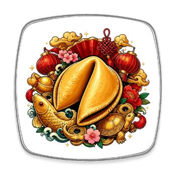 Golden fortune cookie in the magic of the festival - Square fridge magnet - white - Front