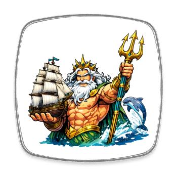 Neptun mit Seegelschiff - Viereckiger Kühlschrankmagnet - Weiß - Vorne