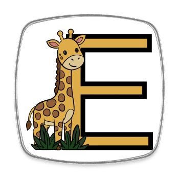 Giraffe mit Buchstabe E - Viereckiger Kühlschrankmagnet - Weiß - Vorne