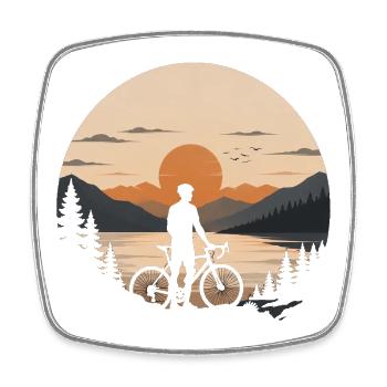 Sonnenuntergang am Bergsee Fahrrad, Fahrradfahrer - Viereckiger Kühlschrankmagnet - Weiß - Vorne