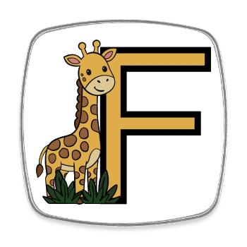 Giraffe Buchstabe F - Viereckiger Kühlschrankmagnet - Weiß - Vorne