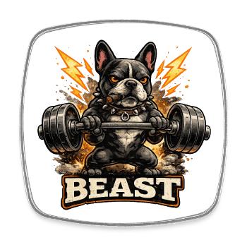 Beast Bulldog Kraftheben - Viereckiger Kühlschrankmagnet - Weiß - Vorne