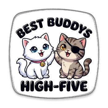 Süße Comic Katzen machen High Five – Best Buddys  - Viereckiger Kühlschrankmagnet - Weiß - Vorne