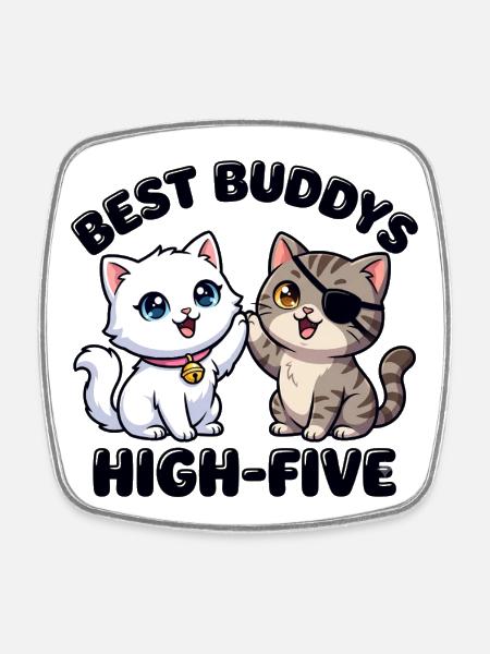 Cute Comic Cats Make High Five – Best Buddies - Square fridge magnet - white