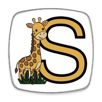 Giraffe und großes S-Motiv - Viereckiger Kühlschrankmagnet - Weiß - Vorne