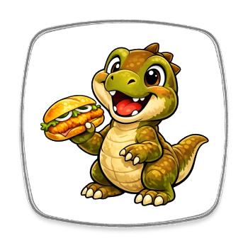 Dino mit Fischbrötchen - Viereckiger Kühlschrankmagnet - Weiß - Vorne