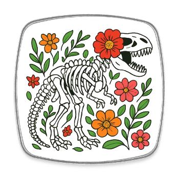 T Rex Skelett mit Blumen - Viereckiger Kühlschrankmagnet - Weiß - Vorne
