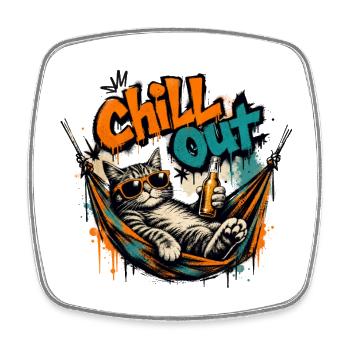 Chill out katze in Hängematte - Viereckiger Kühlschrankmagnet - Weiß - Vorne