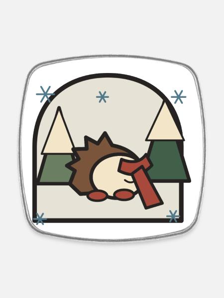 Sleeping Hedgehog in Forest Landscape - Square fridge magnet - white