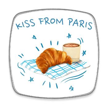 Ein Kuss aus Paris, Frankreich mit Croissant - Viereckiger Kühlschrankmagnet - Weiß - Vorne
