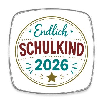 Endlich Schulkind 2026 Badge - Viereckiger Kühlschrankmagnet - Weiß - Vorne