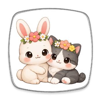 Lapin avec chat - Magnet carré - blanc - Devant