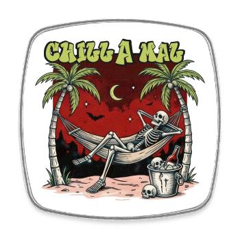 Chill A Mal – Skelett Hängematte Sommer Humor - Viereckiger Kühlschrankmagnet - Weiß - Vorne
