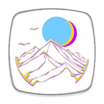Neon Mountains Moon Sun Geometric Peaks - Square fridge magnet - white - Front