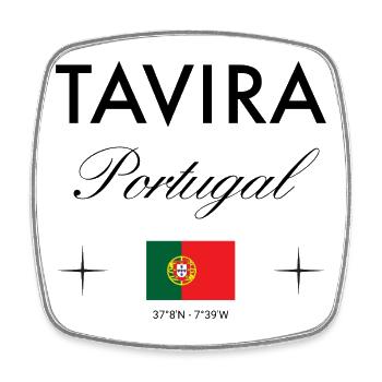 Tavira Portugal Coordinates Travel Souvenir - Square fridge magnet - white - Front