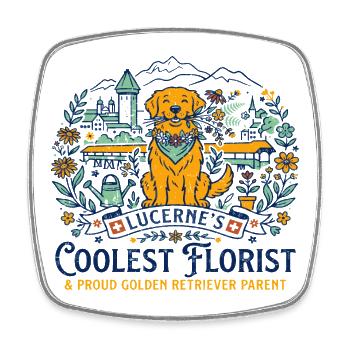 Lucerne Golden Retriever Florist Slogan Novelty - Viereckiger Kühlschrankmagnet - Weiß - Vorne