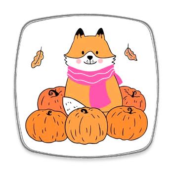 Cute Fox with Pumpkins Autumn Cartoon - Square fridge magnet - white - Front