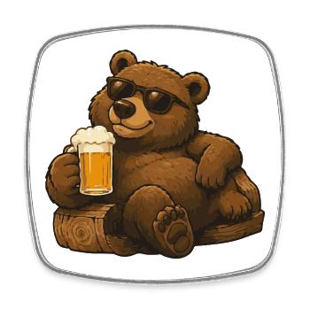 Beer bear with sunglasses - Square fridge magnet - white - Front