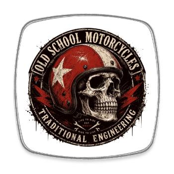 Old School Motorcycle Skull Emblem - Square fridge magnet - white - Front