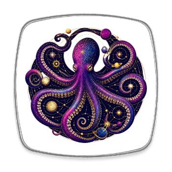 Cosmic Octopus Planetary Orbit Illustration - Square fridge magnet - white - Front