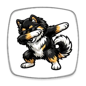 Dabbing Finnish Lapphund - Square fridge magnet - white - Front