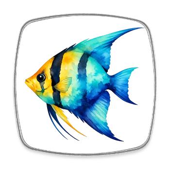 Aquarelle du Poisson jaune bleu - Magnet carré - blanc - Devant