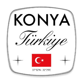 Konya Turkey Coordinates Travel Souvenir - Square fridge magnet - white - Front