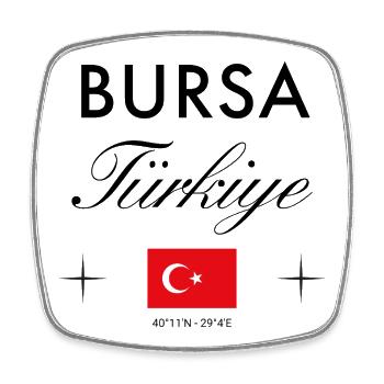 Bursa Turkei Koordinaten Reise Souvenir - Viereckiger Kühlschrankmagnet - Weiß - Vorne
