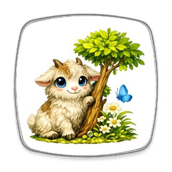 Chèvre câline avec papillon - Magnet carré - blanc - Devant