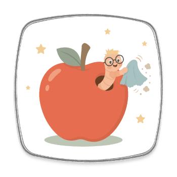 Funny bookworm cleaning the house - Square fridge magnet - white - Front