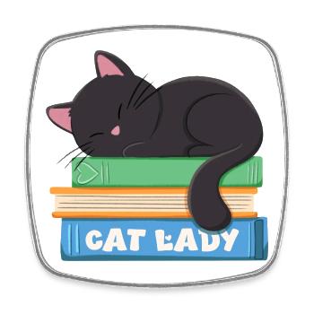 La dame aux chats qui dort un chat noir dans les livres - Magnet carré - blanc - Devant