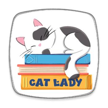 La dame aux chats qui dort un chat dans les livres - Magnet carré - blanc - Devant