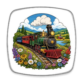 Locomotive à vapeur dans une mer colorée de fleurs - Magnet carré - blanc - Devant