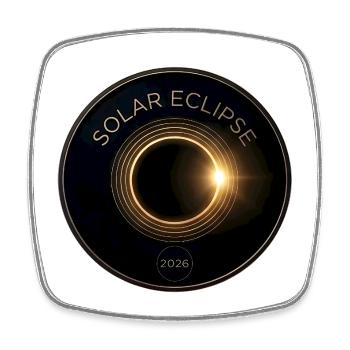 Conception de la médaille de l’anneau d’or Total Solar Eclipse 2026 - Magnet carré - blanc - Devant