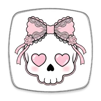 Kawaii Skull Heart Eyes - Square fridge magnet - white - Front