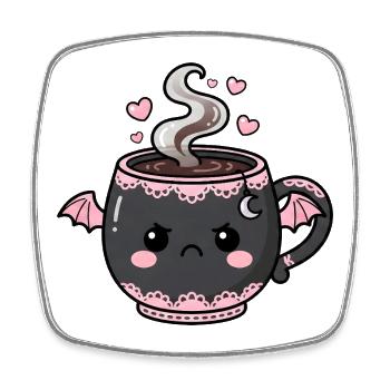 Kawaii Grusel-Tasse mit Flügeln - Viereckiger Kühlschrankmagnet - Weiß - Vorne